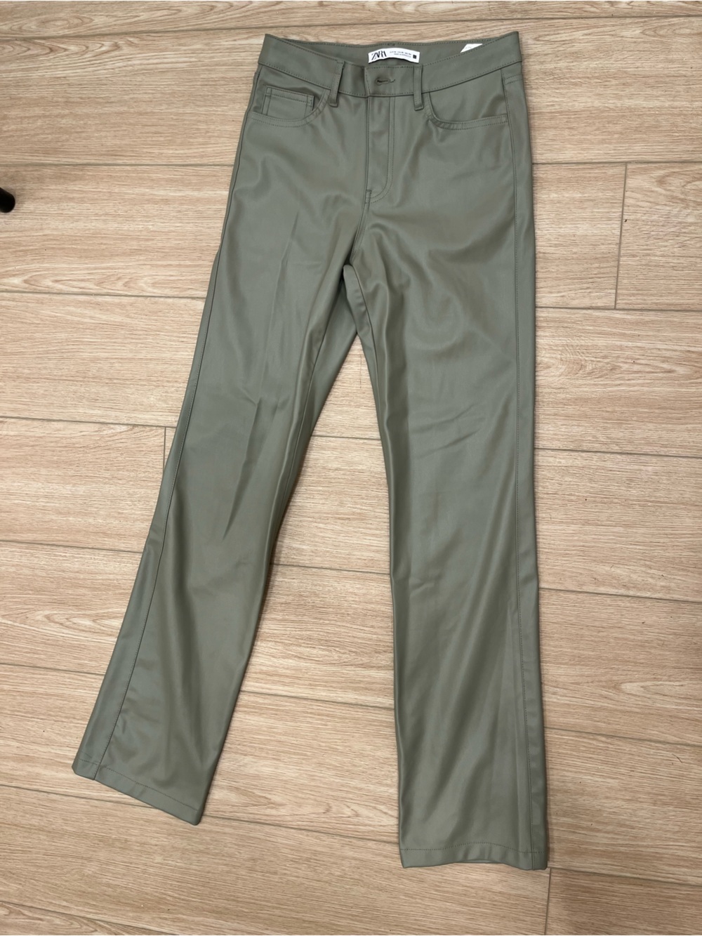 Zara Straight-Leg Pants in Olive Green